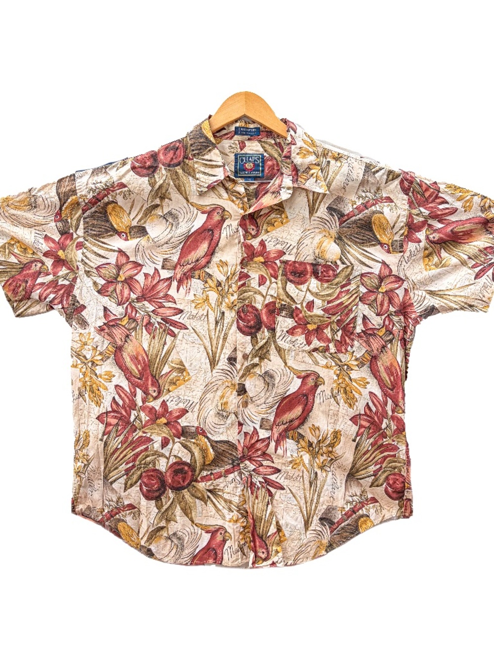 Chaps Ralph Lauren Shirt Men XL Hawaiian Button Up Bird Fruit Mediterranean Look